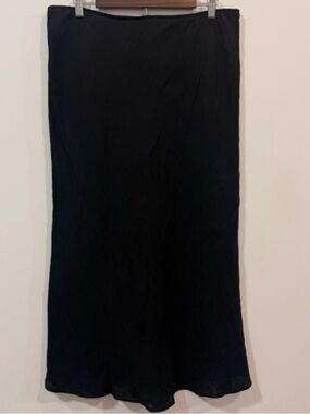 Eileen Fisher Black Fluid Silhouette Linen Cotton Summer Boho Maxi Skirt Size L